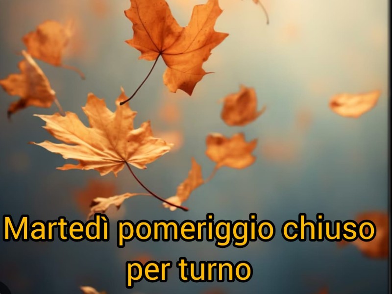MARTEDI POMERIGGIO CHIUSO PER TURNO